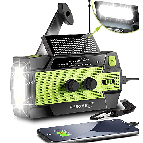 Notfall Solar Radio Feegar Oze 2 Pro Handkurbel Radio für Notsituationen, Wetterradio AM/FM tragbares Survivalradio, 4 Modi LED Taschenlampe, SOS-Alarm, Powerbank 4000mAh von FEEGAR F