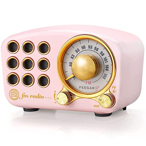 Radio Feegar Retro Bluetooth Lautsprecher,Vintage FM Radio mit altmodischem klassischem Stil,Starke Bassverstärkung,Laute Lautstärke,F-Kartenschlitz und MP3-Player Aux-Betrieb, microSD-Karte (Rosa) von FEEGAR F