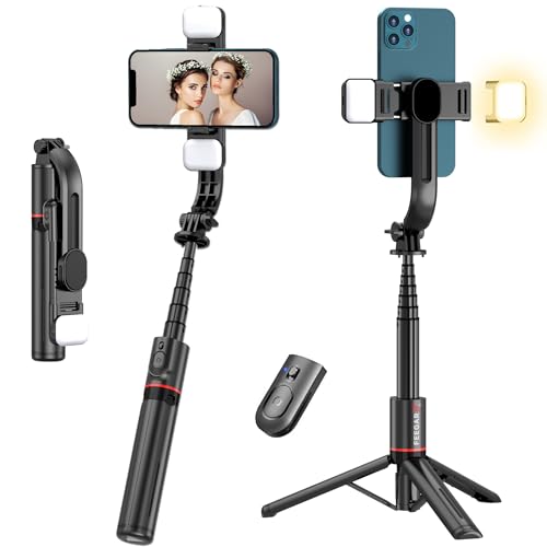 Selfie Stick mit Verbessertem Stativ 2 Fülllicht, Feegar Flash, Bluetooth Extra Langes 1085mm Handy Stativ mit Abnehmbarer Fernbedienung Kompatibel mit iPhone Samsung Android Smartphones Kamera GoPro von FEEGAR F