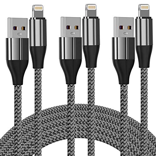 iPhone Ladekabel, Lightning Kabel [3 Pack 3 M] Nylon Braided iPhone Kabel Ladekabel für iPhone 12/11/Pro/X/Xs Max/XR/8 Plus /7 Plus/6/ iPad (Silver) von FEEL2NICE