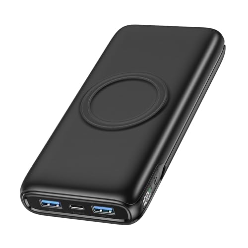 FEELLE Wireless Powerbank 27000mAh 22,5W Schnellladen QC 3.0 Externer Akku mit LED Anzeige & 4 Ausgängen Kabellose Tragbares Ladegerät für Smartphones Tablets mehr (Schwarz) von FEELLE