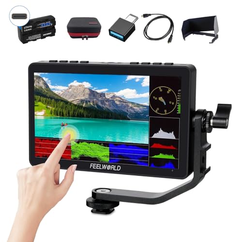 FEELWORLD F5 Pro V4 Camera Monitor + USB C Akku + Tragetasche, 6 Zoll DSLR Kamera Field Touchscreen 500nits 1080P 4K HDMI 3D LUT Externer Kit für Sony Canon Nikon von FEELWORLD