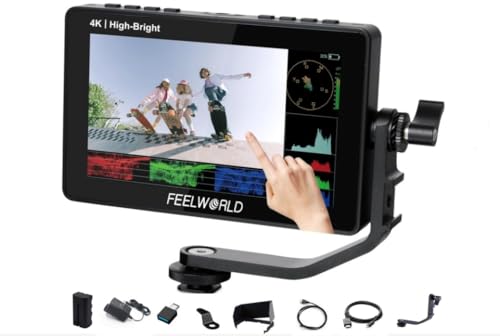 FEELWORLD F5 Prox 5.5 Inch Kamera Feldmonitor High Bright 1600 Nit 4K 1920x1080 DSLR HDMI Touch Screen Camera IPS FHD Video Assist 5V Type-C Input Include Tilt Arm (F5 Prox 5.5'' with Battery) von FEELWORLD