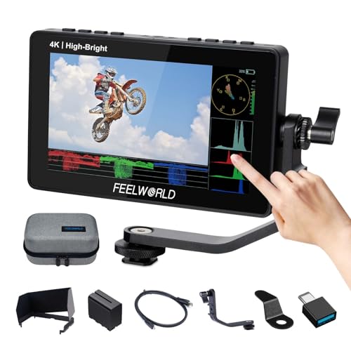 FEELWORLD F5 Prox DSLR-Kamera-Feldmonitor mit F970-Akku, 6600 mAh und Tasche, Touchscreen-Wellenform, LUT, externes Installations- und Power-Kit 1920 x 1080 HDMI in Out, Typ-C-Eingang von FEELWORLD