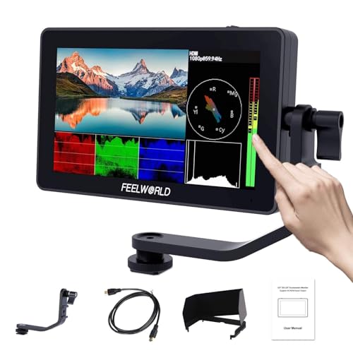 FEELWORLD F6 Plus V2 5.5 Zoll DSLR Kamera Field Monitor Touch Screen HDR 3D Lut Wellenform Small Full HD 1920x1080 IPS Video Peaking Focus Assist mit 4K HDMI Typ-C 8.4V DC Output Gehören Tilt Arm von FEELWORLD