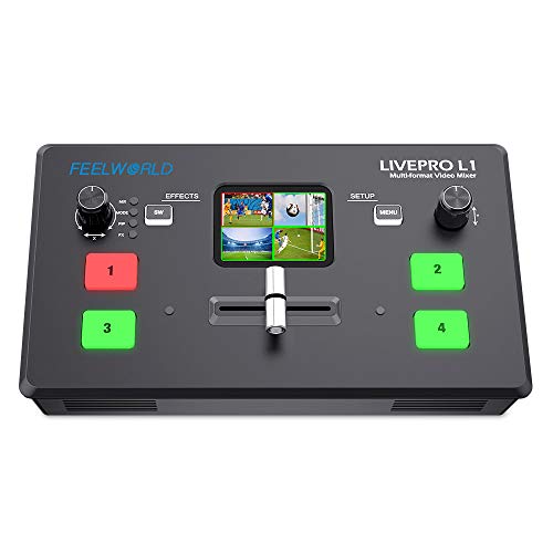 FEELWORLD LIVEPRO L1 V1 Multiformat-Videomischer-Umschalter 4 x HDMI-Eingänge 2 Zoll LCD Display USB 3.0 Multikamera-Produktion Echtzeit-Live-Streaming Leichte Wärmeableitung von FEELWORLD