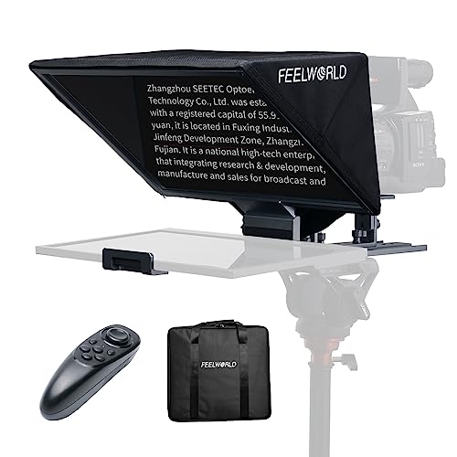 FEELWORLD TP16 Faltbarer Teleprompter 16 Zoll aus Aluminiumlegierung mit Fernbedienung und App Kompatibel mit Smartphone iPad iOS/Android-Tablet DSLR-Kamera für Videoaufnahme und Live-Streaming von FEELWORLD