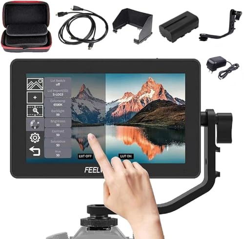 Feelworld F6 Plus V2 Kamera Feldmonitor Touch Screen 4K HDMI 1920x1080 6 Zoll 3D LUT IPS FHD Video Assist DSLR Camera IncludeTilt Arm and Adapter 12V (F6 Plus 6'' with Battery) von FEELWORLD