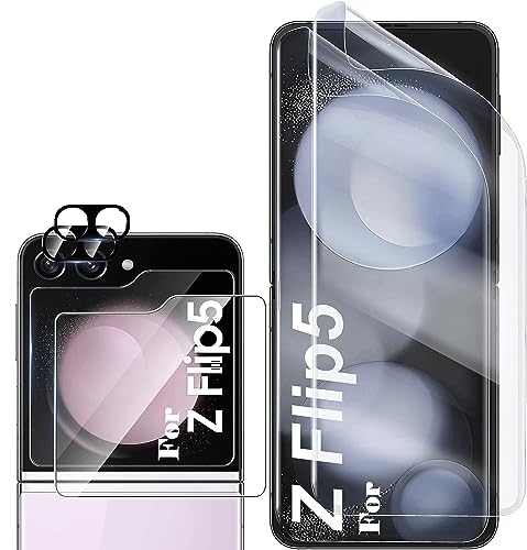 [2+2+2 PACK] Schutzfolie Kompatibel für Samsung Galaxy Z Flip 5, Weiche TPU Innere Schutzfolie + 9H Härte Externe für Panzerglasfolie +Linse Schutzfolie, Anti-Kratzen, HD Displayschutzfolie (2023) von FEGYUJ