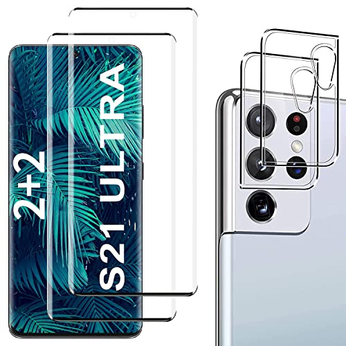 FEGYUJ Schutzfolie Kompatibel für Galaxy S21 Ultra, Fingerabdrucksensor Kompatible, Linse Schutzfolie, 3D Full Screen Panzerglasfolie, 9H Härte, Displayschutzfolie für S21 Ultra [2+2 pièces] 091010 von FEGYUJ