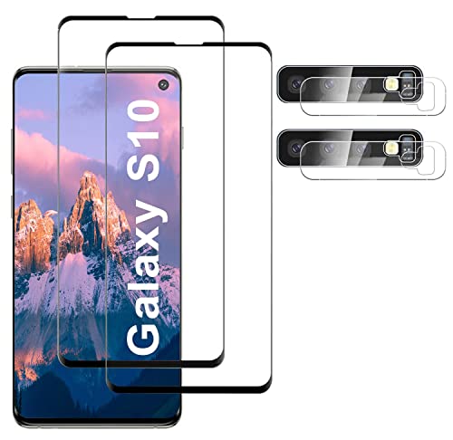 Schutzfolie Kompatibel für Samsung Galaxy S10, Fingerabdrucksensor Kompatible, Linse Schutzfolie, [2+2 Pack] 3D Full Screen Panzerglasfolie, 9H Härte, Displayschutzfolie für Galaxy S10 von FEGYUJ