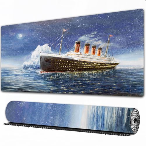FEHWI Mauspad 75×40 cm Verlängertes großes Mauspad Schreibtischauflage,Originales Ölgemälde von Titanic und Eisberg im Ozean bei Nacht auf Leinwan,genähte Kanten Gaming Mauspad,rutschfeste Gummibasis FEHWI Mauspad 75×40 cm Verlängertes großes Mauspad Schreibtischauflage,Originales Ölgemälde von Titanic und Eisberg im Ozean bei Nacht auf Leinwan,genähte Kanten Gaming Mauspad,rutschfeste Gummibasis von FEHWI