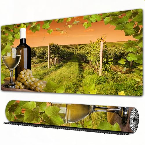 FEHWI Mauspad 80×30 cm Verlängertes großes Mauspad Schreibtischauflage,Flasche und Glas Wein und die Weinberge im Sonnenuntergang,genähte Kanten Gaming Mauspad,rutschfeste Gummibasis FEHWI Mauspad 80×30 cm Verlängertes großes Mauspad Schreibtischauflage,Flasche und Glas Wein und die Weinberge im Sonnenuntergang,genähte Kanten Gaming Mauspad,rutschfeste Gummibasis von FEHWI