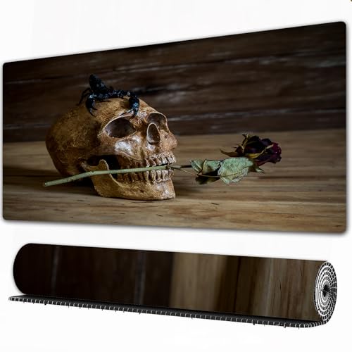 FEHWI Mauspad 90×40 cm Verlängertes großes Mauspad Schreibtischauflage,Gotisches Dekor, Stillleben mit Totenkopf und Rosenperioden und einem Skorp,genähte Kanten Gaming Mauspad,rutschfeste Gummibasis FEHWI Mauspad 90×40 cm Verlängertes großes Mauspad Schreibtischauflage,Gotisches Dekor, Stillleben mit Totenkopf und Rosenperioden und einem Skorp,genähte Kanten Gaming Mauspad,rutschfeste Gummibasis von FEHWI