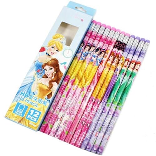 FEIFEI'S BOW 12 Stück Elsa Prinzessin Spider HB Bleistifte mit Radiergummis Kinder Partytütenfüller Schule Büro (Prinzessin (verschiedene Farbboxen) von FEIFEI'S BOW