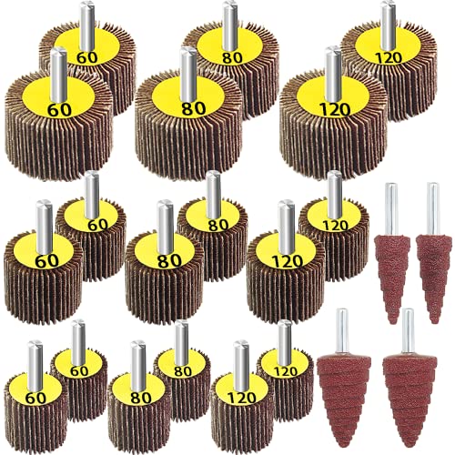 FEIHU 22 Stück Lamellenschleifer,Schleifköpfe,Fächerschleifer set.Polierscheibe 3verschiedene Größen Durchmesser 25, 30, 40 mm（Körnung 60,80,120） für schleifaufsatz akkuschrauber holz，metall von FEIHU