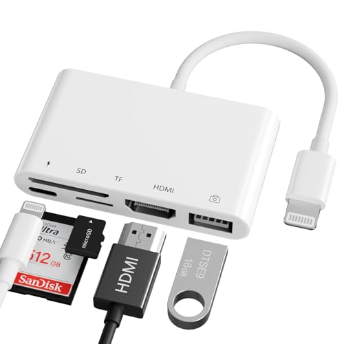 iPhone HDMI USB Adapter, 5-in-1 HDMI Digital AV USB SD/TF Adapter, iPhone USB Adapter mit Ladeanschluss, SD/TF Kartenleser Kompatibel mit iPhone14/14Pro/14ProMax/14Plus/13/12/11/SE/X/8/7/6, i-Pad von FEINODI