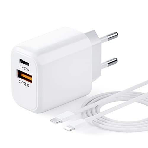 iPhone Schnellladegerät, 20W USB C iPhone Ladegerät mit 1M USB-C zu Lighting Kabel, PD 20W & QC 3.0 iPhone Ladestecker Netzteil mit Ladekabel Kompatibel für Phone 13/12/11/Pro/Max/SE/XR/X/8, Pad von FEINODI