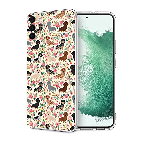 Entworfen für Samsung Galaxy S22 Ultra Hülle, niedlicher Hund, lustige Dackel, Hundeblumen, TPU-Handyhülle für Mädchen, Frauen, Männer, coole Schutzhülle, transparente Hülle von FEIZHIRUNAI