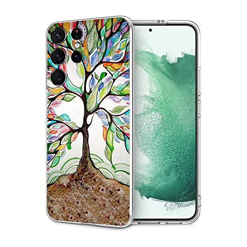 Kompatibel mit Samsung Galaxy S22 Ultra Hülle, Retro Regenbogen Baum des Lebens Kreative Kunst Klar Hülle Weich TPU Ganzkörperschutz Cover Case Geschenk für Frauen Männer von FEIZHIRUNAI