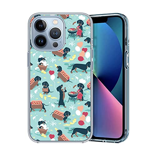 Kompatibel mit iPhone 14 Hülle, Hot Dog Dackel Lustig Weiner Dog Pet Dog iPhone Case Ästhetisch Cool Trendy Grafik Design Stoßfest Weich TPU Slim Clear Case von FEIZHIRUNAI