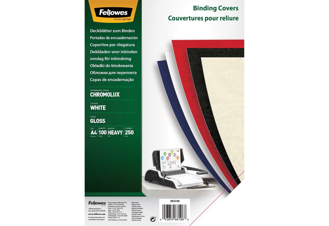 FELLOWES Bindegerät Fellowes® 53780 Deckblatt Chromolux A4 Karton 250g/qm weiß - 100 Blatt von FELLOWES