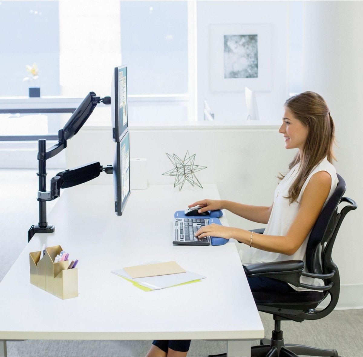 FELLOWES Doppel-Monitorarm vertikal Platinum Series Klemmbesfestigung schwarz Monitor-Halterung FELLOWES Doppel-Monitorarm vertikal Platinum Series Klemmbesfestigung schwarz Monitor-Halterung von FELLOWES