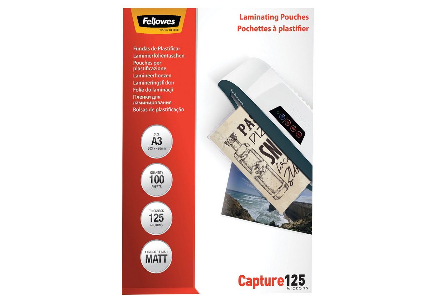 FELLOWES Schutzfolie Fellowes® 53286 Laminierfolie A3 matt Capture 125mic - 100 Stück, Abgerundete Ecken von FELLOWES