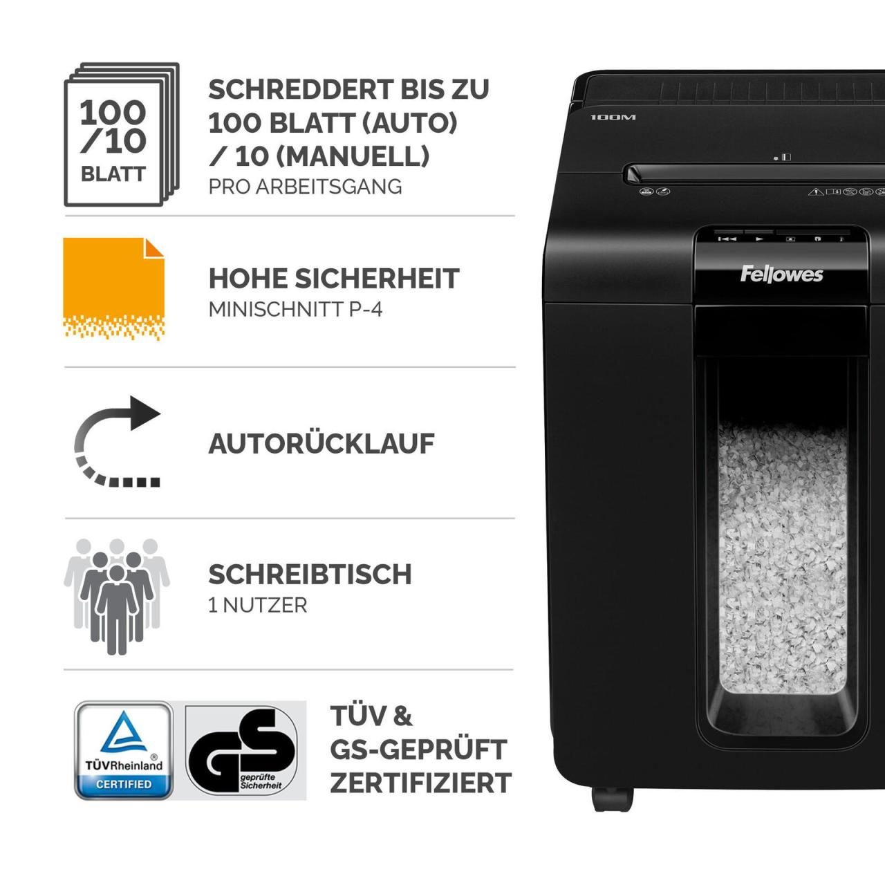 Fellowes Aktenvernichter mit Partikelschnitt Automax 100M bis 100 Blatt schwarz von FELLOWES