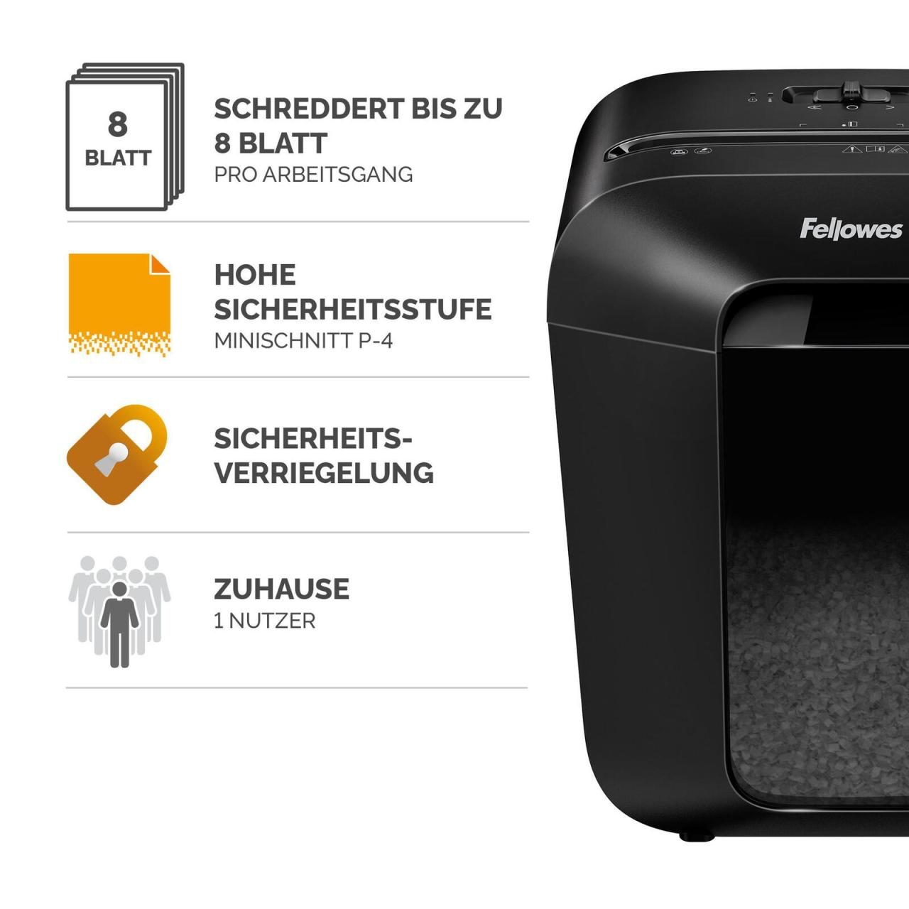 Fellowes Aktenvernichter mit Partikelschnitt Powershred LX41 bis 8 Blatt schwarz von FELLOWES