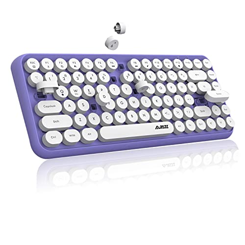 FELiCON 308i Kabellose Retro Tastatur, Bluetooth Silent Cute Computer Tastatur mit Runder Punk Tastenkappe, Matte Textur Kompakte 84 Keys, QWERTY, Typewriter Design für PC, Laptop, Mac-Violett von FELiCON