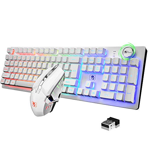 FELiCON Kombi-Sets für drahtlose Tastatur und Maus, 4800 mAh, 16 Arten von wiederaufladbaren RGB-LED-Gaming-Tastaturen mit Knopfsteuerung und ergonomischer 7-Farben-LED-Hintergrundbeleuchtung von FELiCON