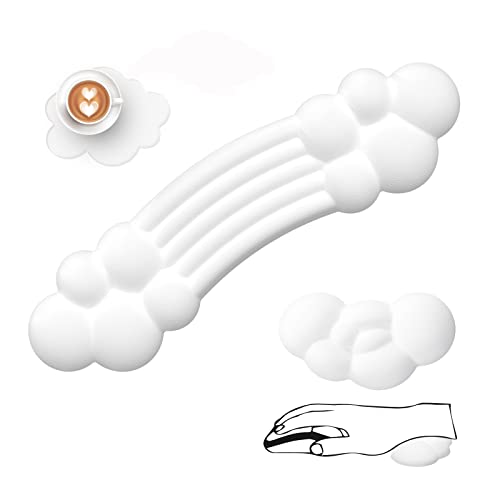 Handgelenkauflage Set für Tastatur und Maus, Cloud Keyboard Wrist Rest Support + Mouse Pad Wrist Rest + Coaster für Tippen/Laptop/Büro/Zuhause/Gaming, Ergonomic Memory Foam Handgelenkkissen – Weiß von FELiCON