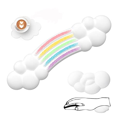Handgelenkauflage für Tastatur und Maus, Cloud Keyboard Wrist Rest Support + Mouse Pad Wrist Rest + Coaster für Tippen/Laptop/Büro/Zuhause/Gaming, Ergonomic Memory Foam Handgelenkkissen – Rainbow von FELiCON