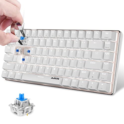 Hotswapple Gaming-Tastatur, 80% Mechanische Blaue Schalter Keyboard mit weiße LED-Hintergrundbeleuchtung, ABS-Tastenkappe, USB-Typ-C Verkabelt, 82 Tasten Anti-Ghosting, für PC, Laptop, Mac-Weiß von FELiCON