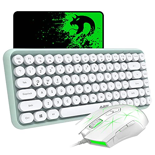 Kabellose Bluetooth-Tastatur, kompakte 84 Tasten, leichte Tastatur, runde Retro-Tastenkappe, matte Textur, Schreibmaschinendesign, stummgeschaltete Office-Tastatur, für PC, Laptop, Smartphone (Grün) von FELiCON