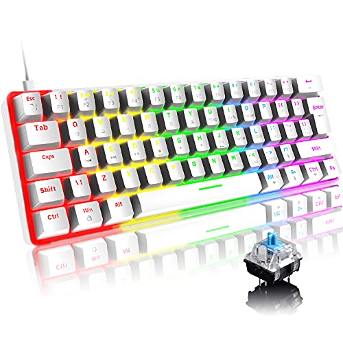 Mini 60% Gaming-Tastatur Kabelgebundene mechanische Keyboard, Kompakte Tragbare 62 Tasten, UK-Layout, 19 RGB-Chroma-Backlit, Abnehmbarer USB-Typ C, für PC, Laptop, Mac, PS4,Xbox (Weiß/Blauer Schalter) von FELiCON
