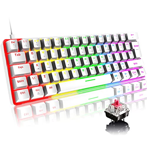 Mini 60% Gaming-Tastatur Kabelgebundene mechanische Keyboard, Kompakte Tragbare 62 Tasten, UK-Layout, 19 RGB-Chroma-Backlit, Abnehmbarer USB-Typ C, für PC, Laptop, Mac, PS4,Xbox (Weißer/Rotschalter) von FELiCON