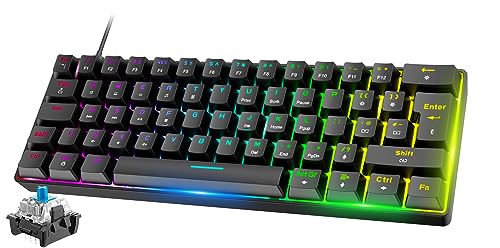Mini 60% RGB Gaming-Tastatur,Mechanischer Blaue Schalter mit Kompakten 62 Tasten,18 RGB LED-Chroma-Hintergrundbeleuchtung, Abnehmbares USB-Typ-C-Kabel,UK-Layout, Ergonomic for PC Mac Laptop-Schwarz von FELiCON