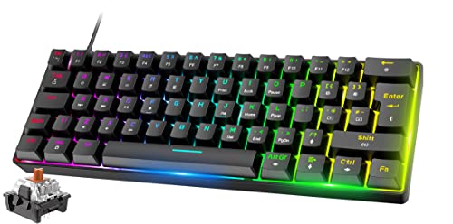Mini 60% RGB Gaming-Tastatur,Mechanischer Brauner Schalter mit Kompakten 62 Tasten,18 RGB LED-Chroma-Hintergrundbeleuchtung, Abnehmbares USB-Typ-C-Kabel,UK-Layout, Ergonomic for PC Mac Laptop-Schwarz von FELiCON