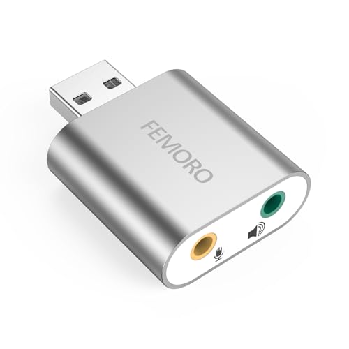 FEMORO USB-Soundkarte, USB auf Audio-Klinkenadapter, 7.1-Kanal, externe Stereo-Soundkarte mit 3,5 mm TRS-TRRS-Mikrofon-Kopfhörer für PC, Laptop, PS4, Windows, MAC, Linux von FEMORO