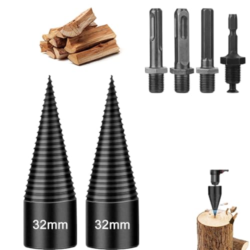 FENGCHUANG 2pcs 32mm Holzspalter Bohrer Set mit 4pcs Bohrgriffe, Stahl-Kegelbohrer Hochgeschwindigkeits Spiralkegel Bohrer set für Schlagschrauber, Bohrmaschine Stufenbohrer, Kegelbohrer von FENGCHUANG