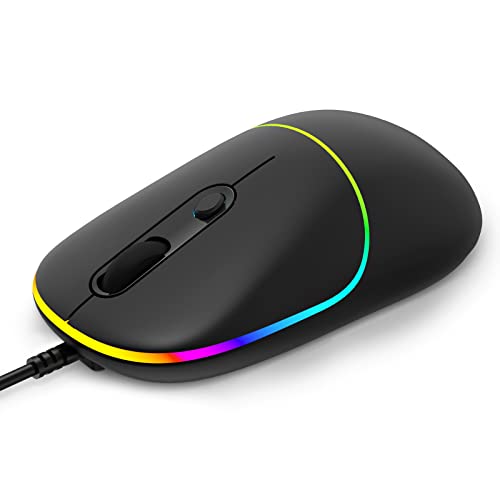 FENISIO Kabelgebundene Maus, USB-Computermaus mit RGB-Hintergrundbeleuchtung, 6400 DPI, ergonomische Maus, super leise optische LED-Kabel-Maus, Computer, Desktop und Notebook (schwarz) von FENISIO