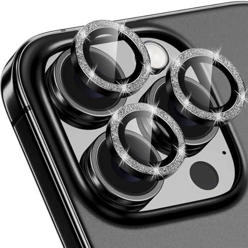 FENQURO Kameraschutz für iPhone 16 Pro/16 Pro Max Kamera Schutzfolie, Glitzerpulver Metallring Displayschutzfolie 9H Gehärtetem Glas Anti-Kratzen Kamera für iPhone 16 Pro/16 Pro Max（Schwarz） von FENQURO