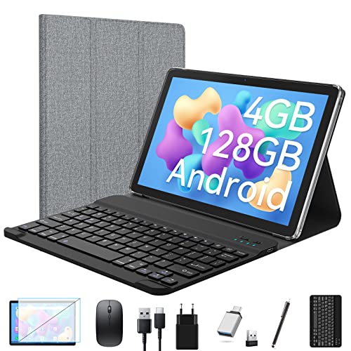 2024 Neueste Tablet 10 Zoll,2-in-1 Tablet Mit Tastatur,5G Wifi Android Tablet Pc-128GB ROM(1TB TF),Bluetooth 5.0,Octa-core1.8Ghz,1080 FHD,13MP+8MP Kamera,7000mAh,GMS-Zertifizierung,Typ-C/GPS/OTG-Grau von FEONAL