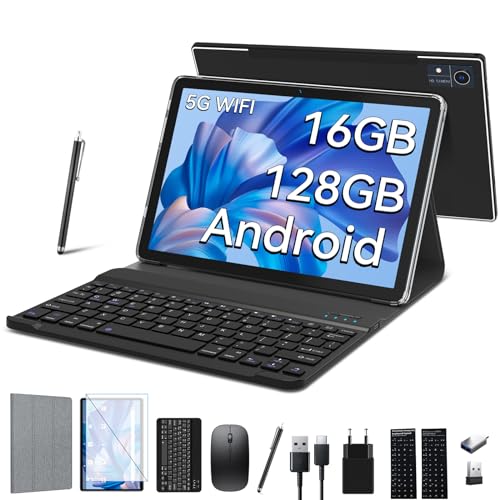 2024 Neueste Tablet 10 Zoll,5G Wifi Android 12 Tablet Mit 16GB RAM+128GB ROM(1TB TF),2-in-1 Tablet Mit Tastatur Maus Stift-Octa-Core2.0Ghz | 7000mAh | 1080FHD | 13MP Kamera |WLAN GPS OTG Typ-c-Schwarz von FEONAL