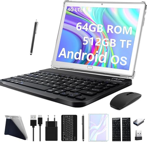 2025 Neueste Tablet 10 Zoll, 4G LTE Tablets Mit 2 SIM 1 SD, 3-in-1 Android Tablet Mit Tastatur Maus Stift-64GB ROM 512GB TF |Octa-Core |1080P FHD |13MP |6000mAh |Bluetooth |WLAN GPS Typ C-Silber 2025 Neueste Tablet 10 Zoll, 4G LTE Tablets Mit 2 SIM 1 SD, 3-in-1 Android Tablet Mit Tastatur Maus Stift-64GB ROM 512GB TF |Octa-Core |1080P FHD |13MP |6000mAh |Bluetooth |WLAN GPS Typ C-Silber von FEONAL