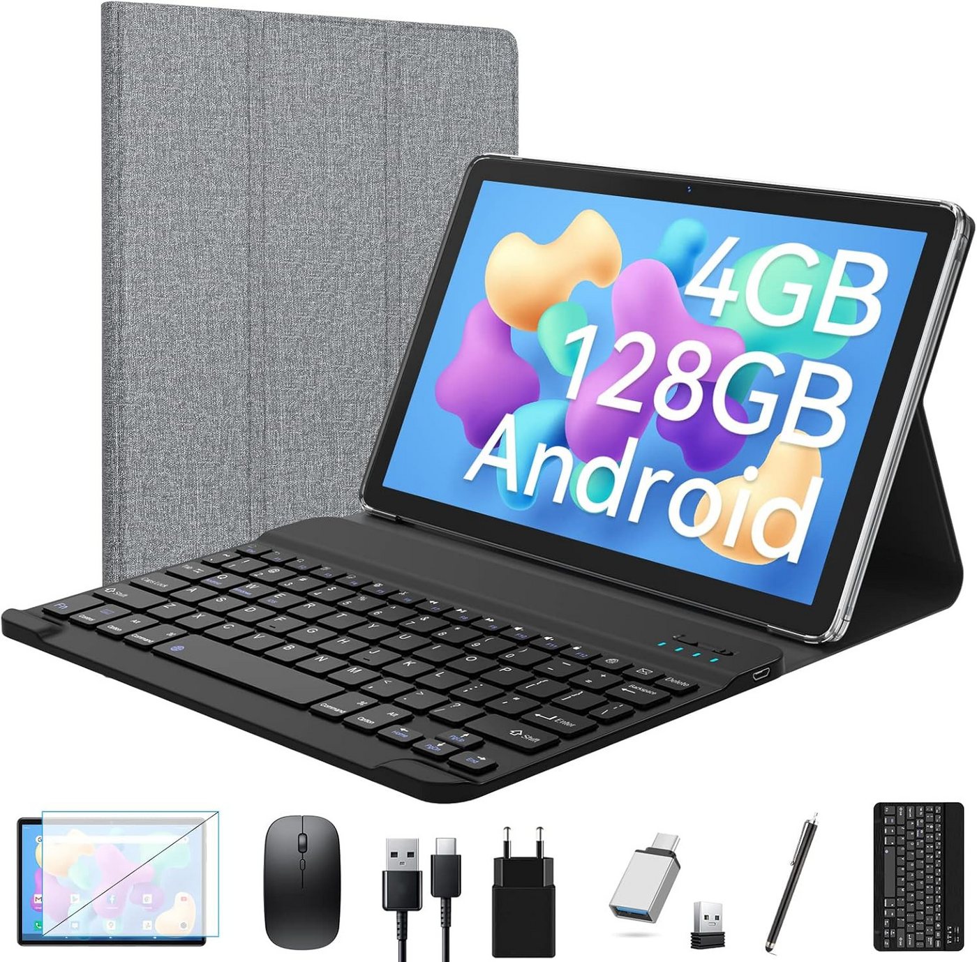 FEONAL 4GBRAM,Mit Tastatur 1080FHD,13MP+8MP Kamera,7000mAh GMS-Zertifizierung Tablet (10", 128 GB, Android, 2,4G+5G, Octa-Core Prozessor, mit HD Display 7000-mAh-Akku,Dual-Kamera) von FEONAL
