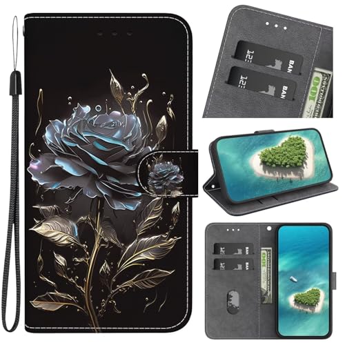 FERLAN Handyhülle Kompatibel mit iPhone 13 Pro Hülle, mit [2 Stück] Panzerglasfolie Schutzfolie,Leder Schutzhülle Brieftasche Hülle Flip Case 3D Muster Cover, Kristall Pfingstrose Blumee Rose von FERLAN