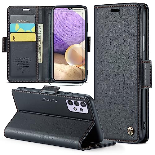 FERLAN Handyhülle für Samsung Galaxy A32 5G/M32 5G Hülle + 2 Stück Panzer Schutz Glas, Premium PU Schutzhülle, Magnetisches Flip Case für Samsung Galaxy A32 5G/M32 5G- Schwarz von FERLAN